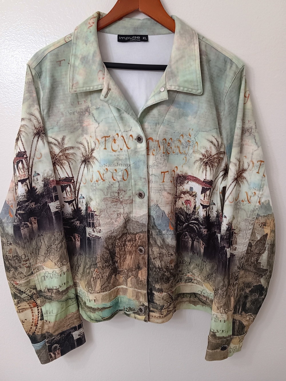 Impulse California Women's Jacket XL Vintage Map And Tropical Print